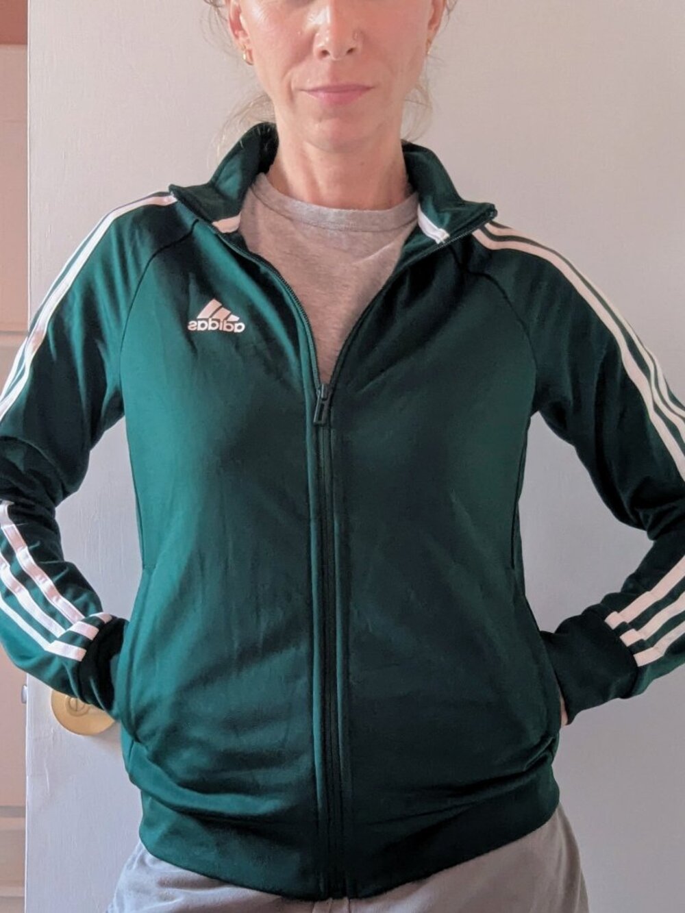 Adidas Tricot 3 Stripe Track Top Full Zip Jacket XS Collegiate Green
